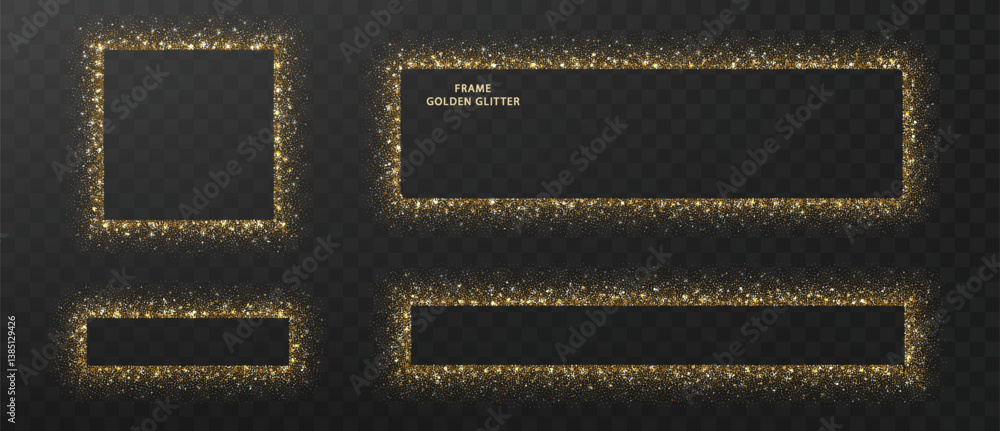 Poster golden glitter frame set. shimmering border with sparkling sequin texture. christmas decoration