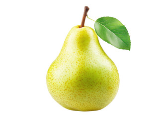 Fresh green pear with leaf isolated on transparent background. Healthy fruit, food concept.