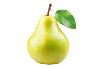 Fresh green pear with leaf isolated on transparent background. Healthy fruit, food concept.