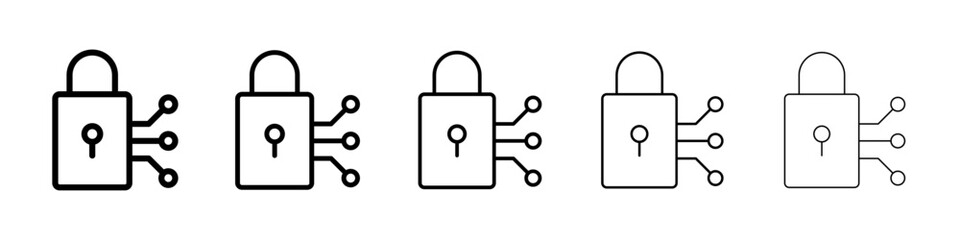 Encryption icons vector set in different stroke line style