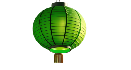 green chinese lanterns on transparent background
