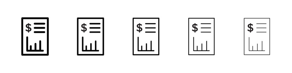 Financial report icons vector set in different stroke line style