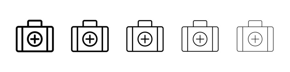 First aid kit icons vector set in different stroke line style