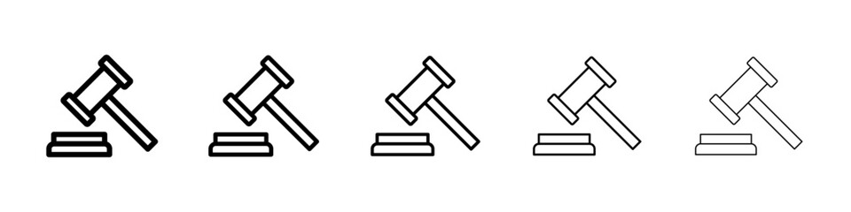 Gavel icons vector set in different stroke line style