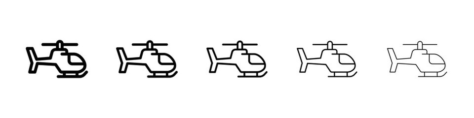 Helicopter icons vector set in different stroke line style