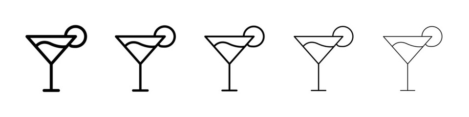 Martini glass icons vector set in different stroke line style