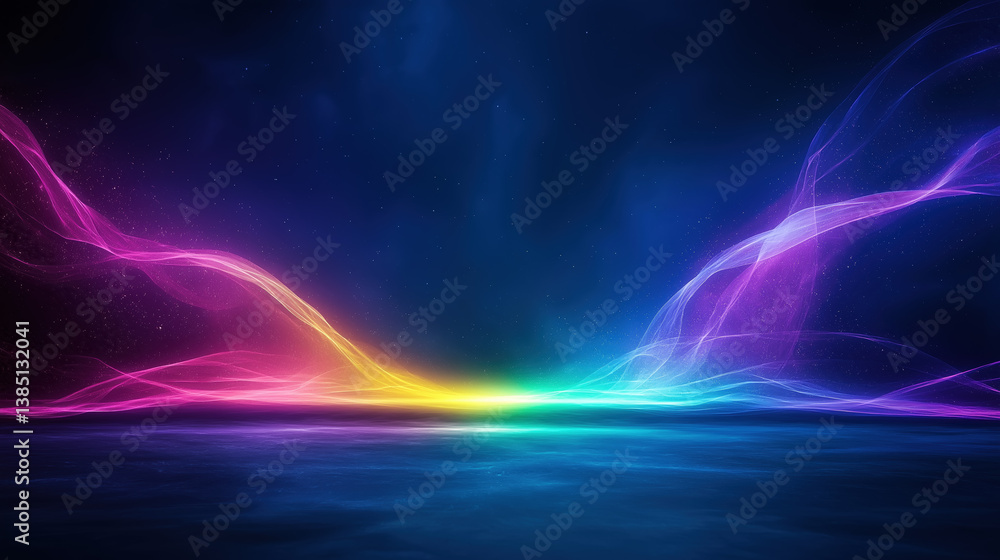 Poster vibrant waves of color across a dark background creating visual depth
