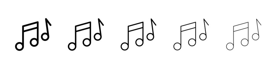 Music note icons vector set in different stroke line style