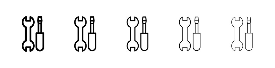Repair tools icons vector set in different stroke line style