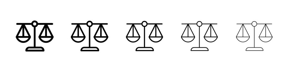 Scales of justice icons vector set in different stroke line style