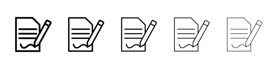 Signed contract icons vector set in different stroke line style