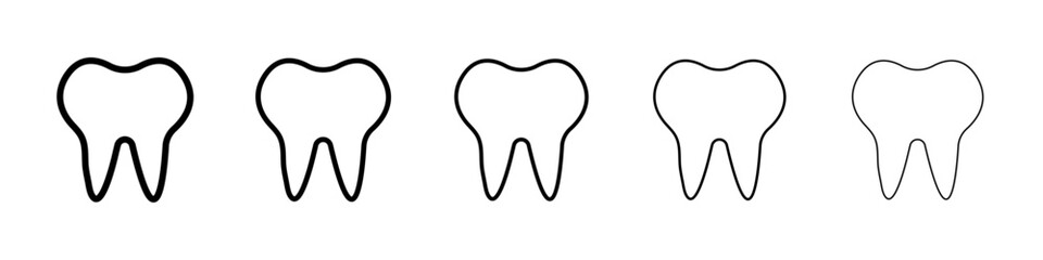 Tooth icons vector set in different stroke line style