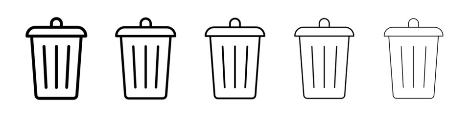 Trash icons vector set in different stroke line style