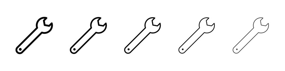 Wrench icons vector set in different stroke line style