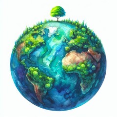 Fototapeta premium Feliz día de la tierra. Diseño internacional del Día de la Madre Tierra para tarjetas de felicitación y carteles. Ilustración de acuarela.