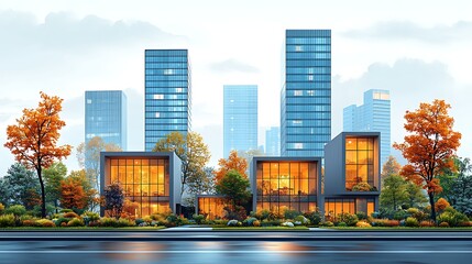 Fototapeta premium Modern housing in business city park view high resolution photo