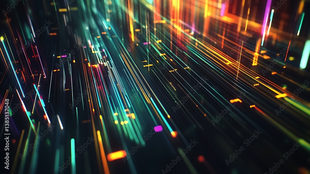 Poster abstract colorful light trails with digital symphony of speed energy for visual illustration technol