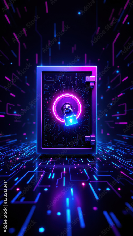 Poster this digital art depicts a cybersecurity-themed card standing amidst an abstract background filled w