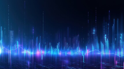 Abstract digital city skyline; futuristic cityscape;  visual data representation