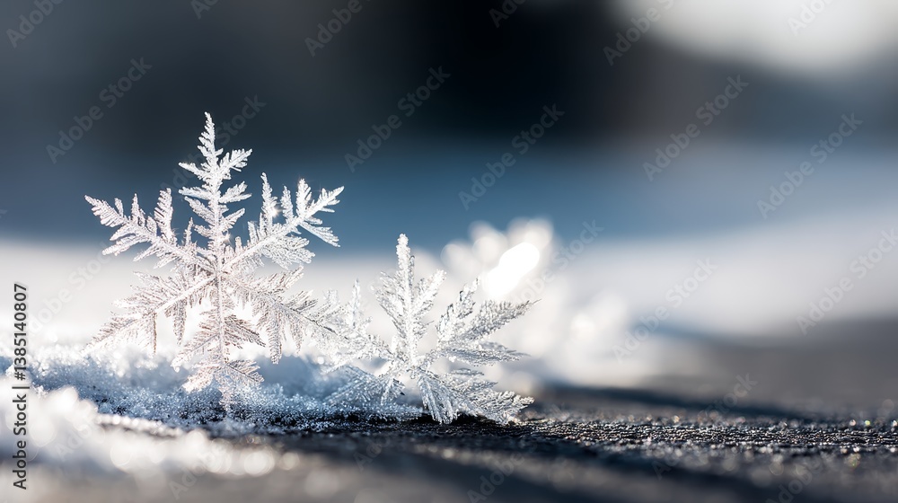 Leinwandbilder macro shot captures delicate frost patterns forming on glass, with shimmering snowflakes and tiny sh