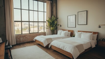 Modern loft bedroom with city view