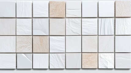 Elegant white ceramic mosaic tile wall texture design interior space abstract art modern style close-up view