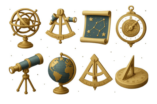 Ancient astronomy 3d icons: navigating the cosmos with timeless tools