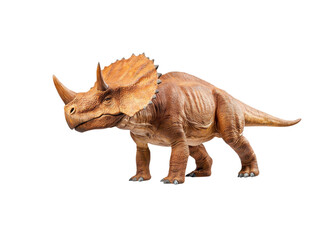 Triceratops dinosaur on a transparent background. Concept of paleontology, prehistoric animals, and extinct species.