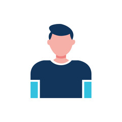 Minimalist Blue-Haired Cartoon Character Illustration in Modern Dark Blue Shirt with Light Blue Sleeves and White Collar for Versatile Creative Uses