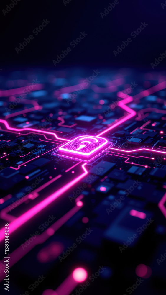 Aufkleber a digital illustration featuring a close-up view of computer circuitry with a focus on cybersecurity