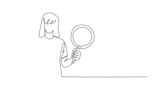 Animated self drawing of continuous one line drawing woman hold teflon pan and making thumbs up gesture. Impressive cooking experience. Spectacular. National Teflon Day. Full length animation
