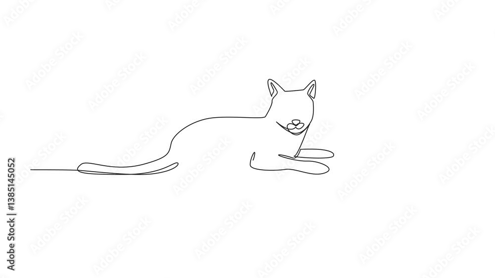 Poster animation of continuous one line drawing of the siamese cat posing casually. relax time. lazy to mov