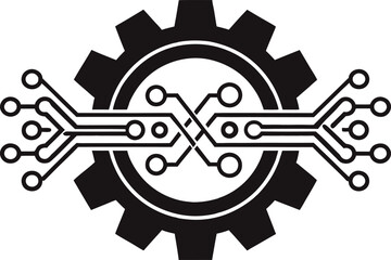 High-Tech Gear Icon with Circuit Board and Microchip