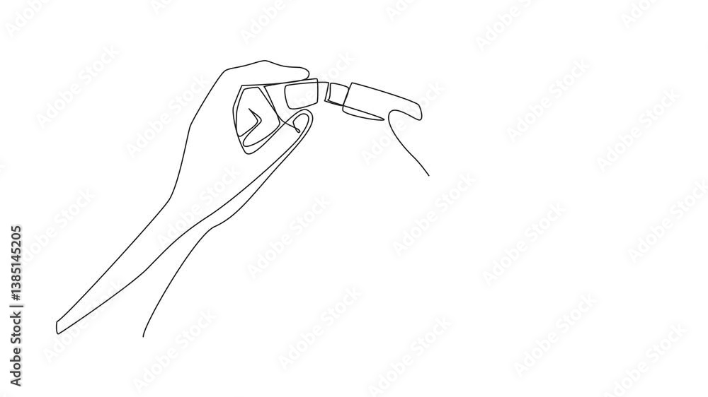 Poster animated self drawing of single one line drawing hand holding and opening the lid of the flash drive