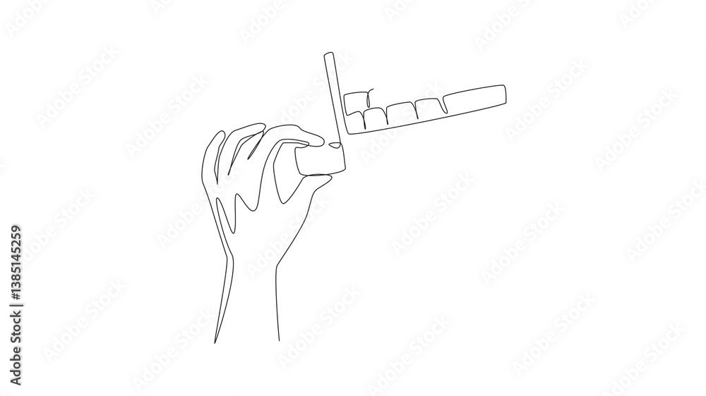 Aufkleber animation of continuous one line drawing hand inserting a flash drive into the laptop. transferring 