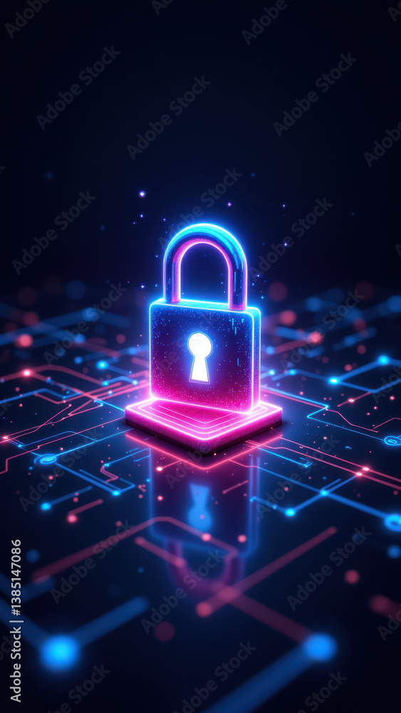 Poster this is an image featuring a colorful digital lock with a key inserted, representing data encryption