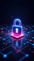 This is an image featuring a colorful digital lock with a key inserted, representing data encryption or online security.