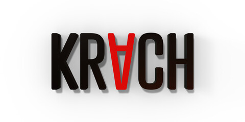 Krach boursier, titre 3D noir et rouge sur fond transparent - rendu 3D