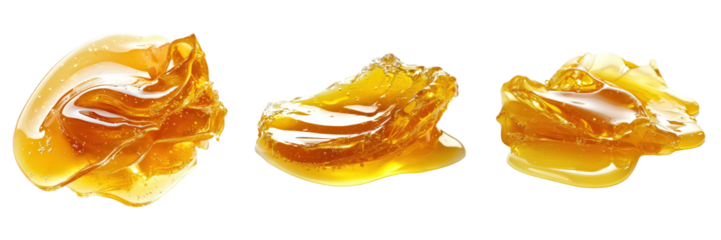 Three variations of flowing golden honey.