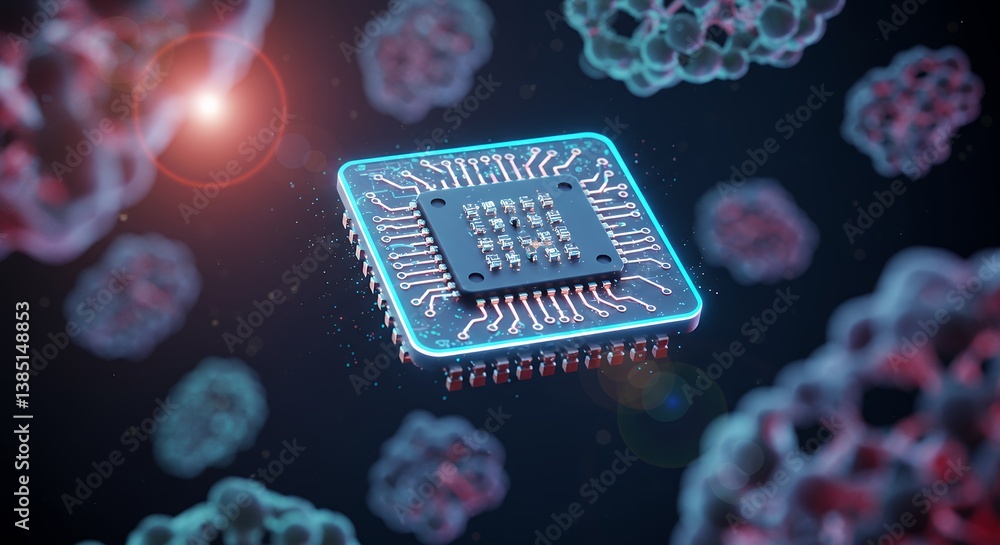 Poster microchip technology interacting with cells for advanced medical research and diagnostics in a futur