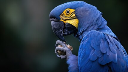 Obraz premium Blue macaw eating nut in nature