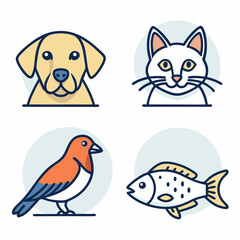 Design a vector icon pack featuring bold-stroke illustrations of various animals.  Include diverse species, ensuring each icon is clean and easily scalable.