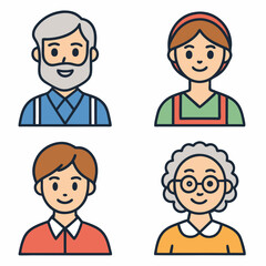 Fototapeta premium Design a vector icon pack featuring bold stroke avatars of diverse people; various professions, ages, and ethnicities. Include male and female representations.