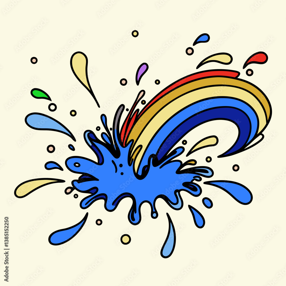 Aufkleber a vibrant rainbow splashing into a joyful blue explosion of color and energy, a dynamic burst of pla