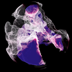 A cosmic nebula with swirls of red and white isolated on a black background. Ethereal and mesmerizing beauty reminiscent of clouds in space.