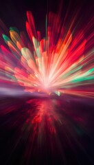 Abstract Burst of Light Red, Green, and Orange Energy Radiating from Center