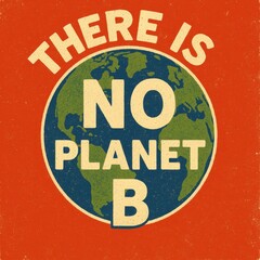 Naklejka premium Earth illustration with 'there is no planet b' slogan on distressed red background