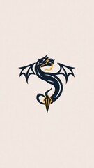 Fototapeta premium Dragon-slayer warrior logo with a burning dragon emblem