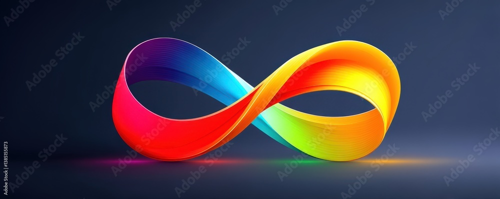 Poster a colorful infinity loop design representing continuity and creativity against a dark background, di