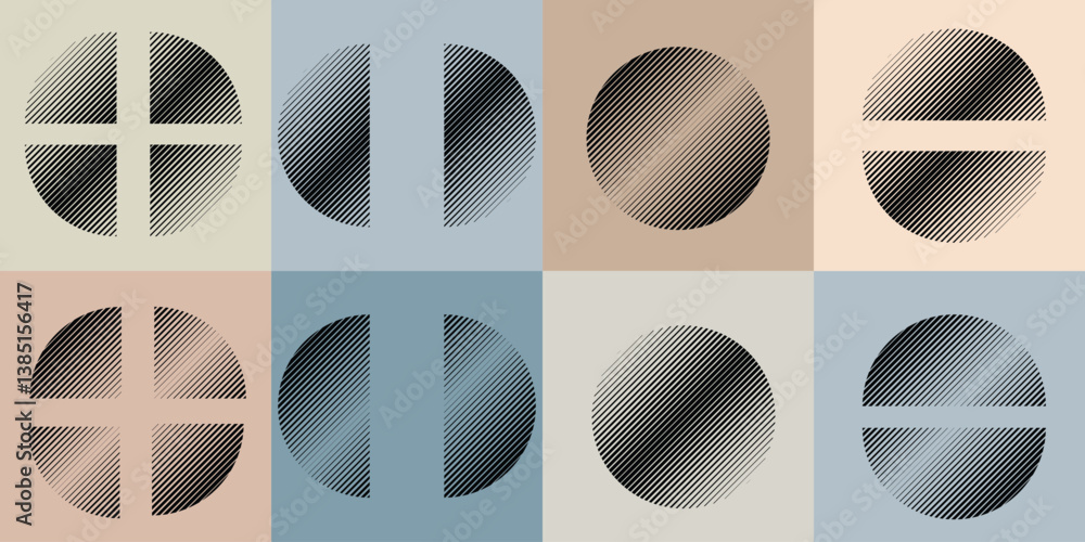 Poster modern artistic layout set with semicircle design elements . many lines form half circles in art sty